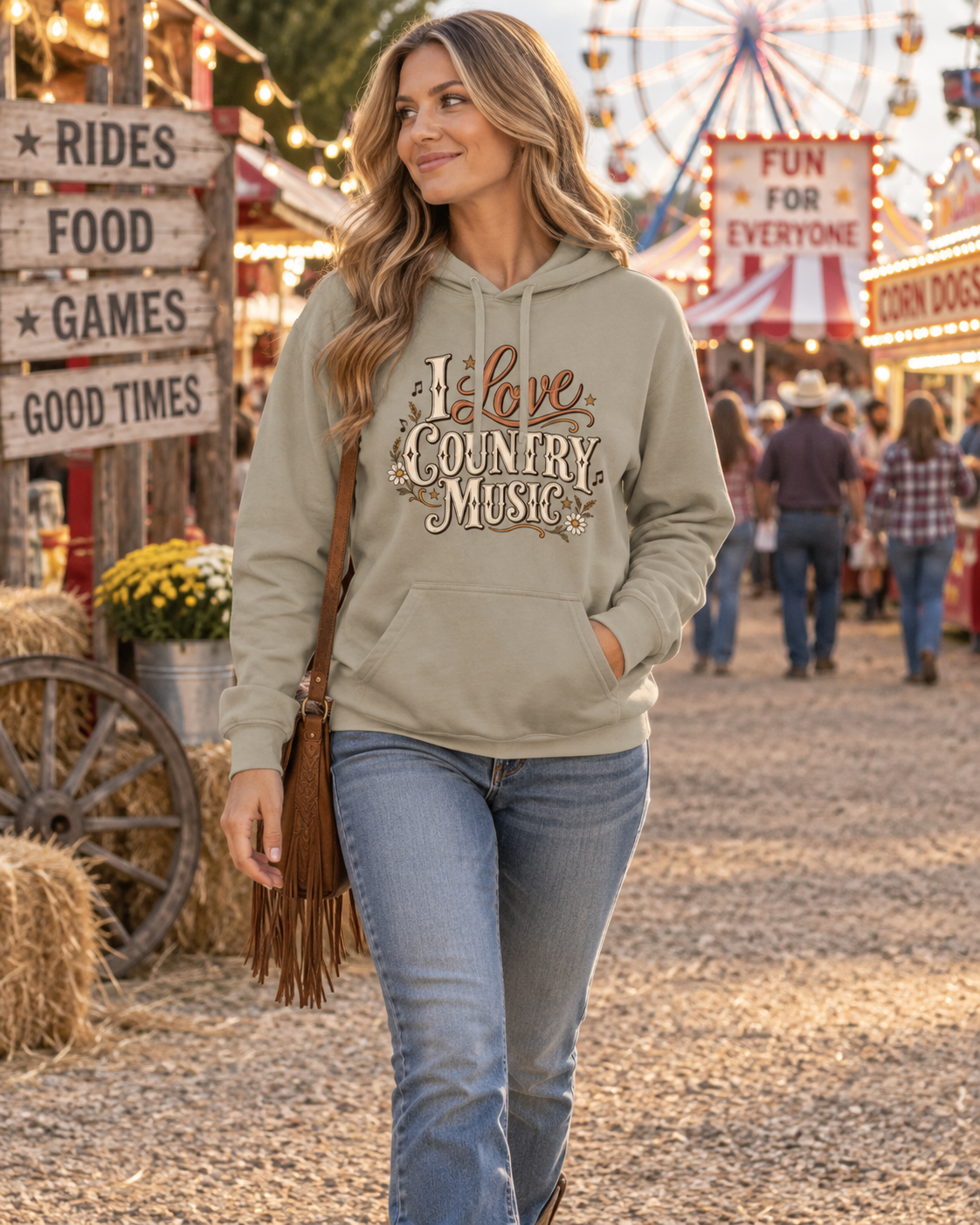 I Love Country Music Comfort Colors Garment-Dyed Adult Hoodie