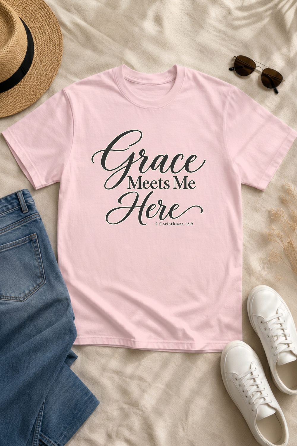 Grace Meets Me Here 2 Corinthians 12:9  T-Shirt