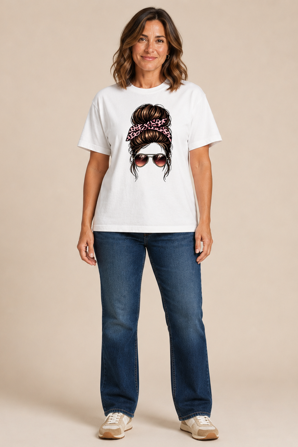 Pink Leopard Messy Bun T-Shirt