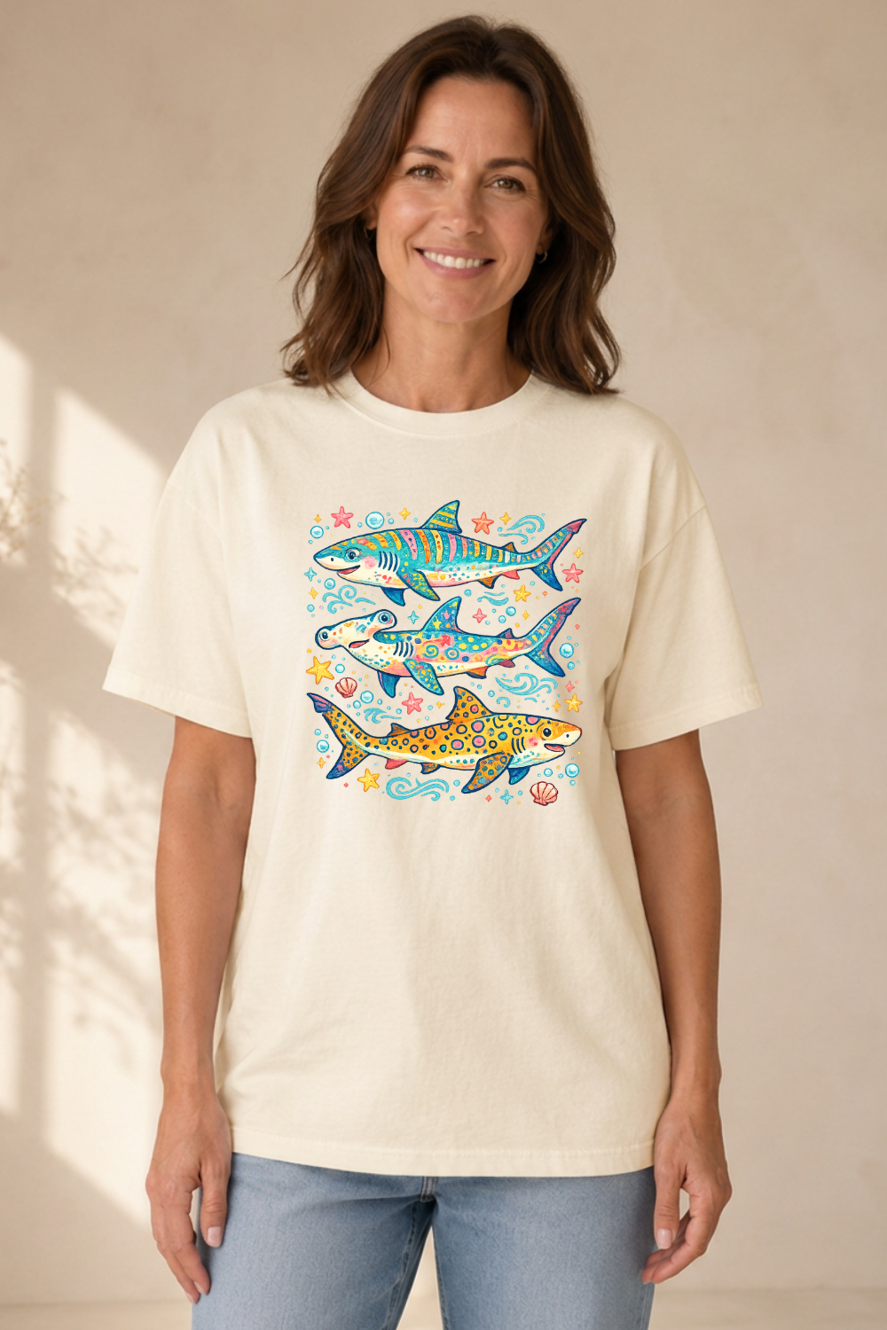 Colorful Sharks Graphic T-Shirt