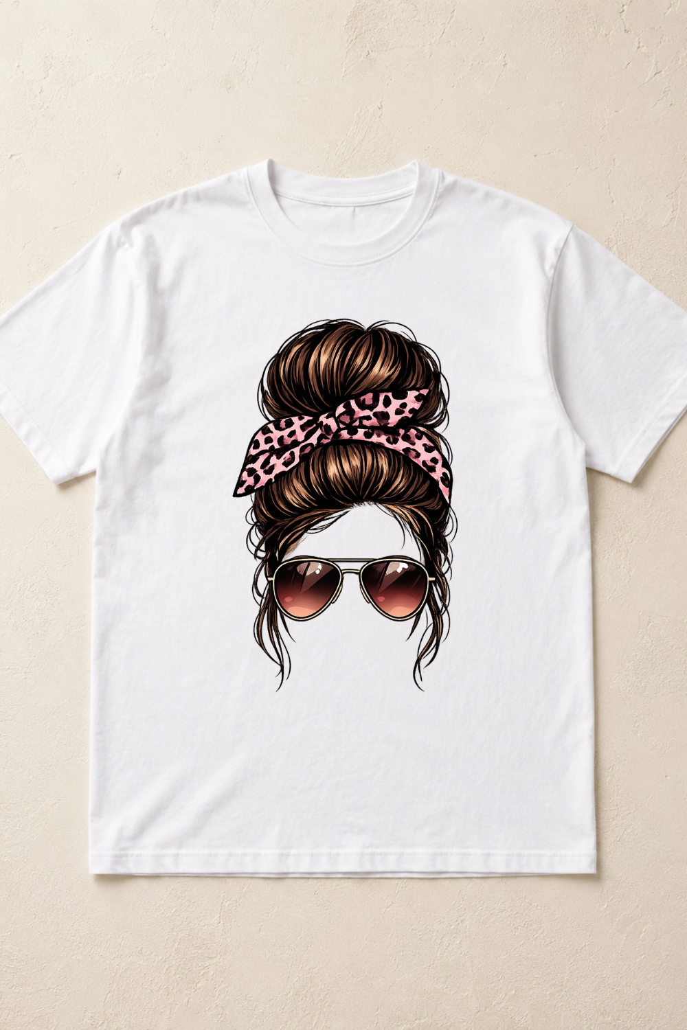 Pink Leopard Messy Bun T-Shirt